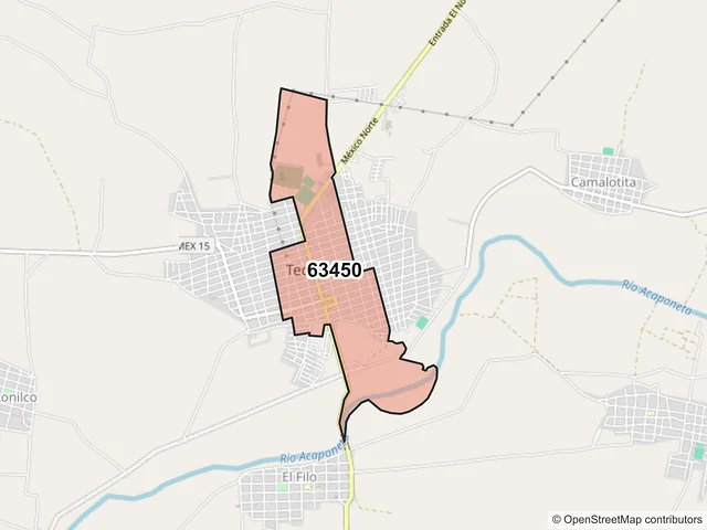 Mapa del código postal 63450, Tecuala, Nayarit