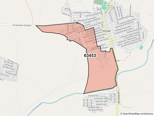 Mapa del código postal 63453, Tecuala, Nayarit
