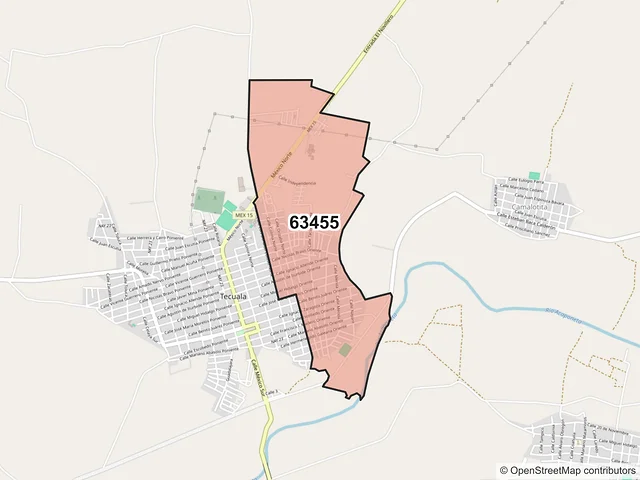 Mapa del código postal 63455, Tecuala, Nayarit