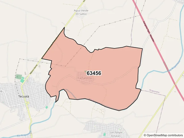 Mapa del código postal 63456, Tecuala, Nayarit