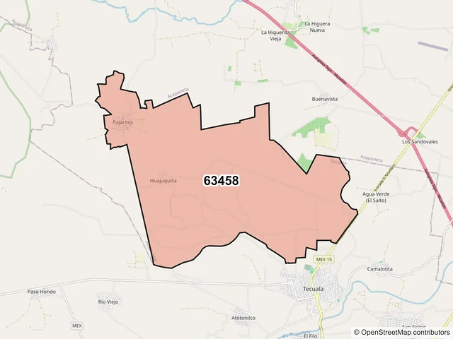 Mapa del código postal 63458, Tecuala, Nayarit