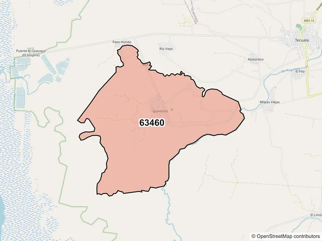 Mapa del código postal 63460, Tecuala, Nayarit