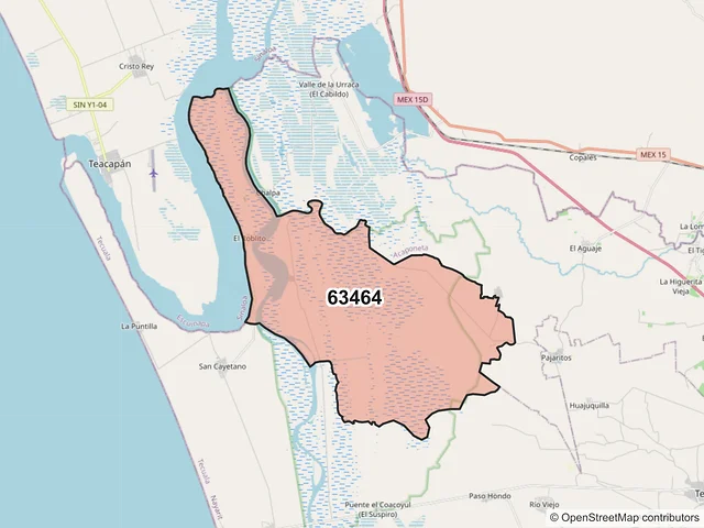 Mapa del código postal 63464, Tecuala, Nayarit