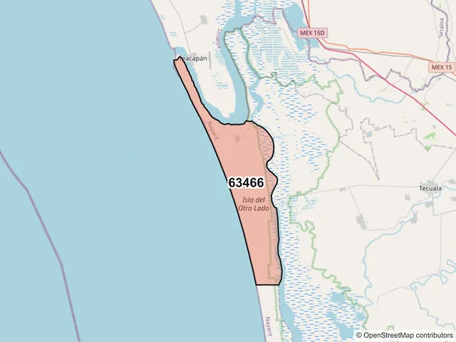 Mapa del código postal 63466, Tecuala, Nayarit