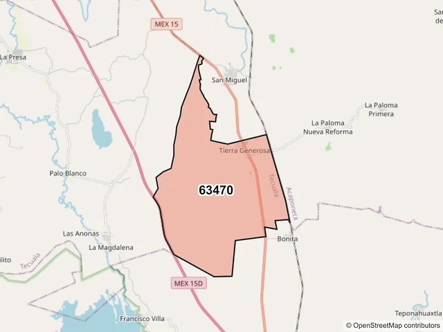 Mapa del código postal 63470, Tecuala, Nayarit