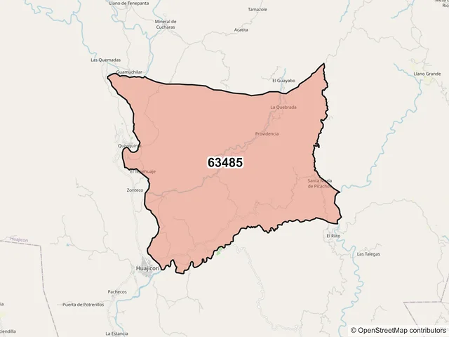 Mapa del código postal 63485, Huajicori, Nayarit