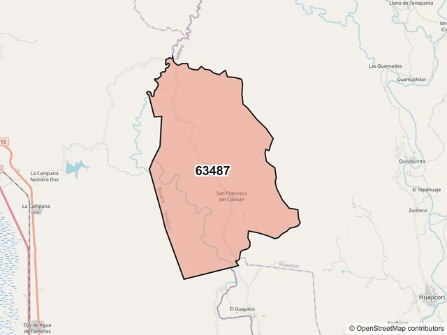 Mapa del código postal 63487, Huajicori, Nayarit