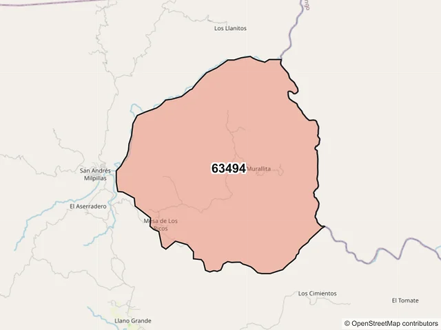 Mapa del código postal 63494, Huajicori, Nayarit