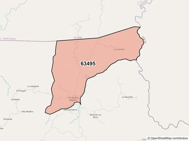 Mapa del código postal 63495, Huajicori, Nayarit