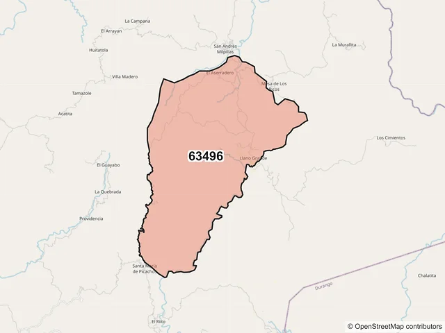 Mapa del código postal 63496, Huajicori, Nayarit