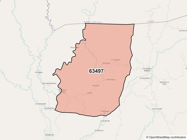 Mapa del código postal 63497, Huajicori, Nayarit