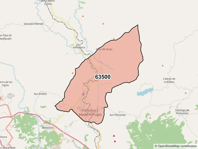 Mapa del código postal 63500, Tepic, Nayarit