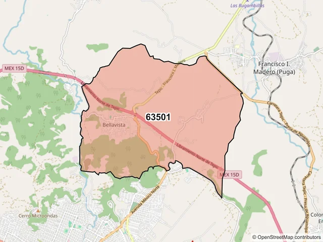 Mapa del código postal 63501, Tepic, Nayarit
