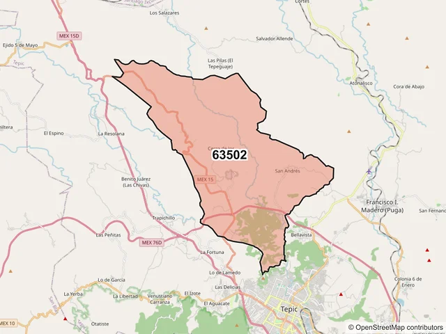 Mapa del código postal 63502, Tepic, Nayarit