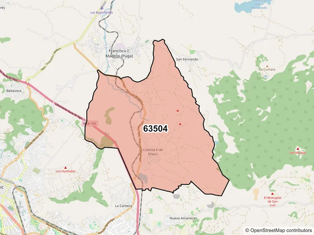 Mapa del código postal 63504, Tepic, Nayarit