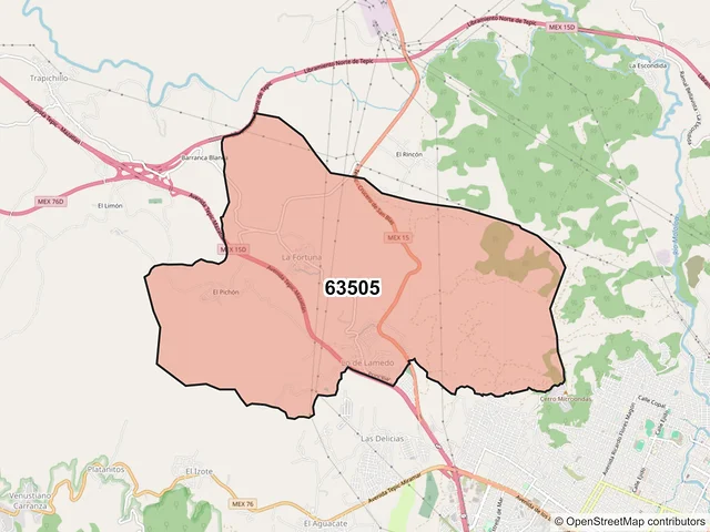 Mapa del código postal 63505, Tepic, Nayarit