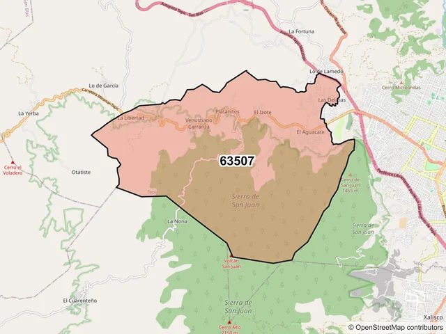 Mapa del código postal 63507, Tepic, Nayarit