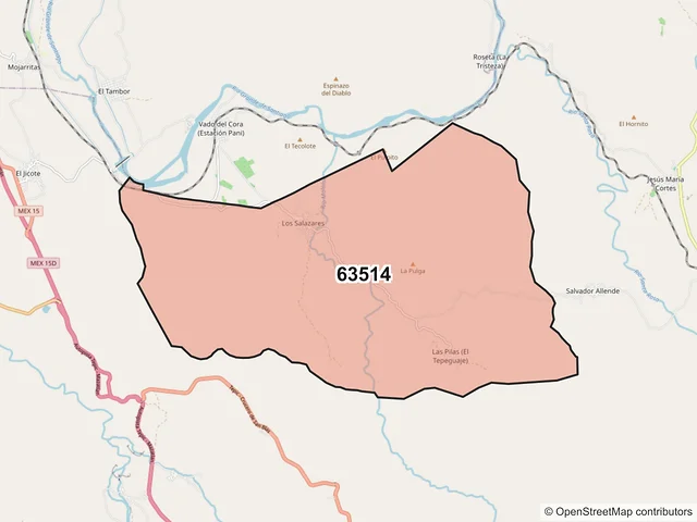 Mapa del código postal 63514, Tepic, Nayarit