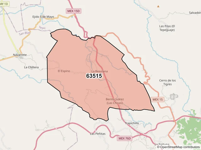 Mapa del código postal 63515, Tepic, Nayarit