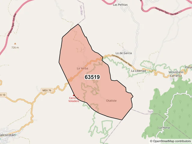 Mapa del código postal 63519, Tepic, Nayarit
