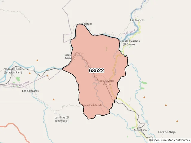 Mapa del código postal 63522, Tepic, Nayarit