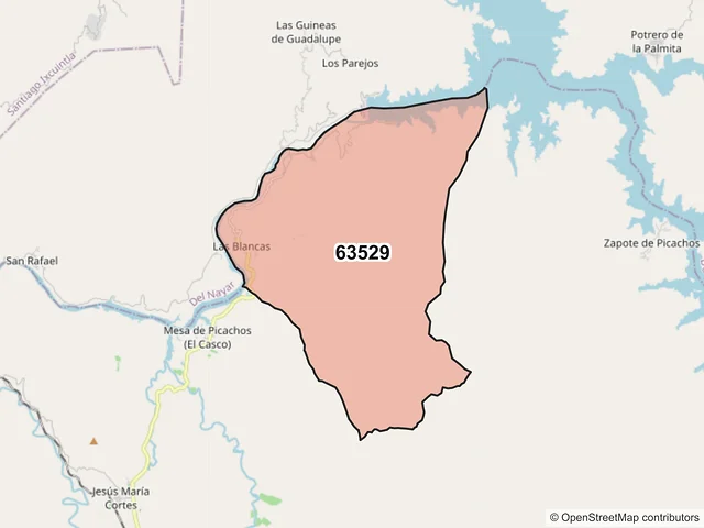Mapa del código postal 63529, Tepic, Nayarit