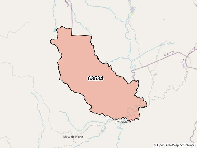 Mapa del código postal 63534, Del Nayar, Nayarit