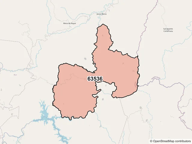 Mapa del código postal 63536, Del Nayar, Nayarit