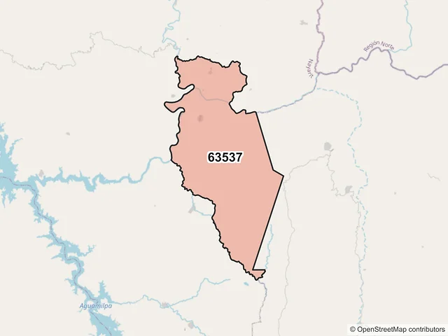 Mapa del código postal 63537, Del Nayar, Nayarit