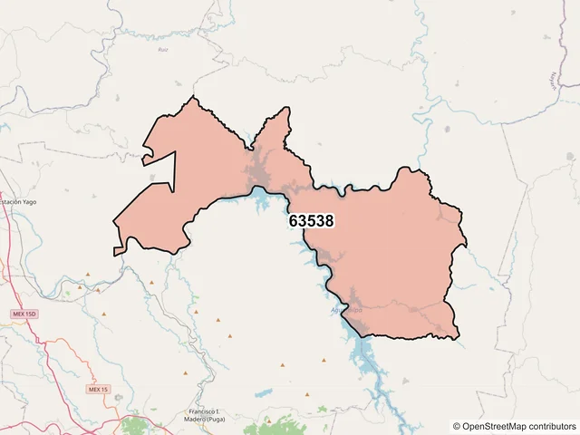 Mapa del código postal 63538, Del Nayar, Nayarit