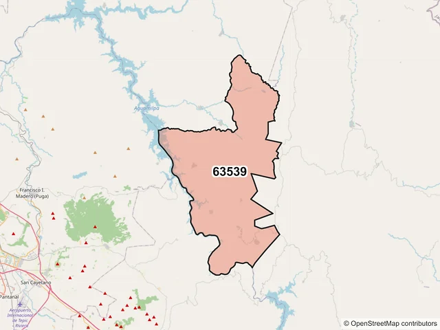 Mapa del código postal 63539, Del Nayar, Nayarit