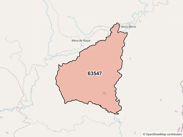 Mapa del código postal 63547, Del Nayar, Nayarit