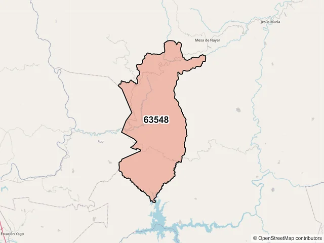 Mapa del código postal 63548, Del Nayar, Nayarit