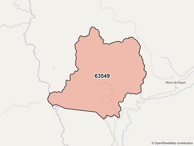 Mapa del código postal 63549, Del Nayar, Nayarit