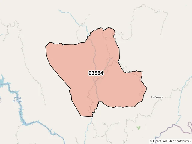 Mapa del código postal 63584, La Yesca, Nayarit