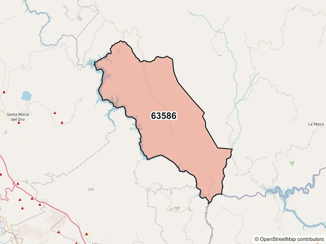 Mapa del código postal 63586, La Yesca, Nayarit