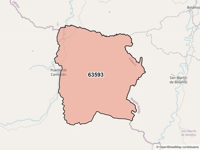 Mapa del código postal 63593, La Yesca, Nayarit