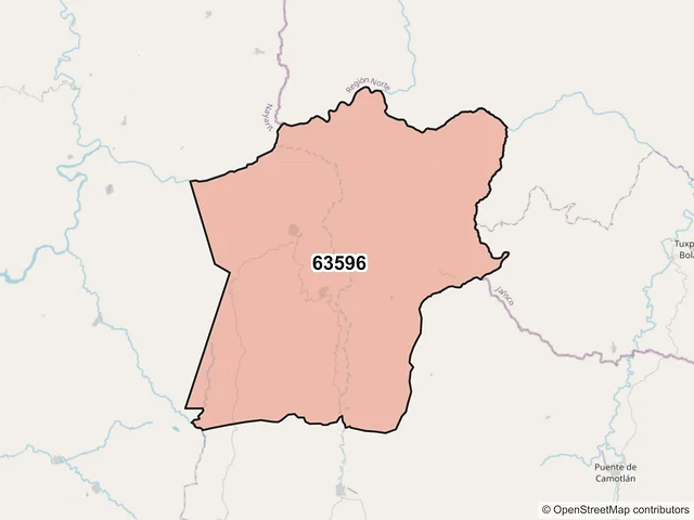 Mapa del código postal 63596, La Yesca, Nayarit