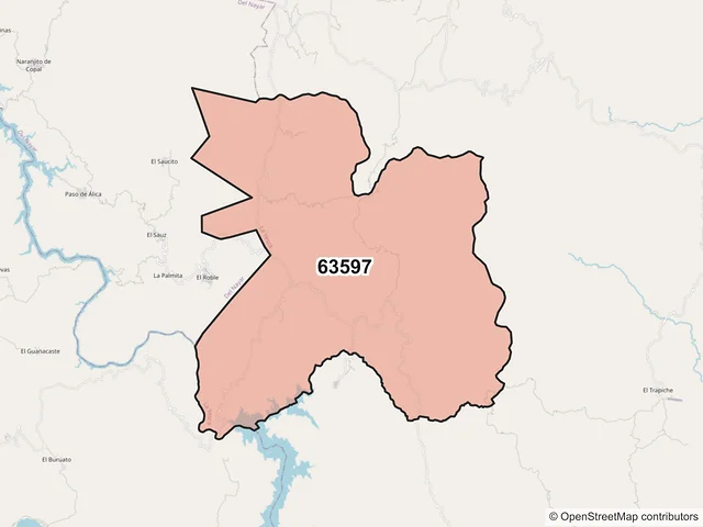 Mapa del código postal 63597, La Yesca, Nayarit