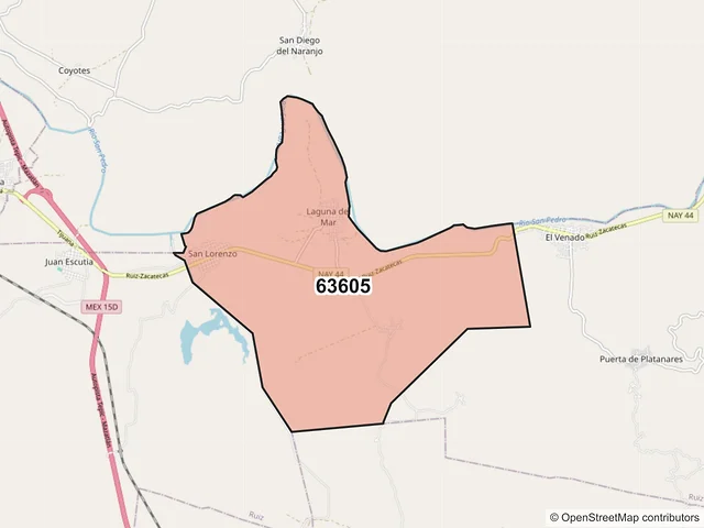 Mapa del código postal 63605, Ruíz, Nayarit