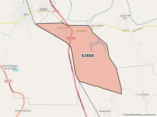 Mapa del código postal 63606, Ruíz, Nayarit