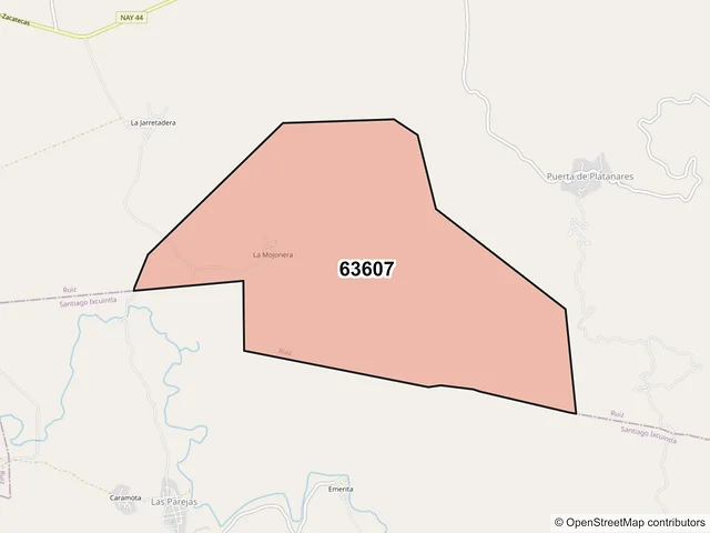 Mapa del código postal 63607, Ruíz, Nayarit