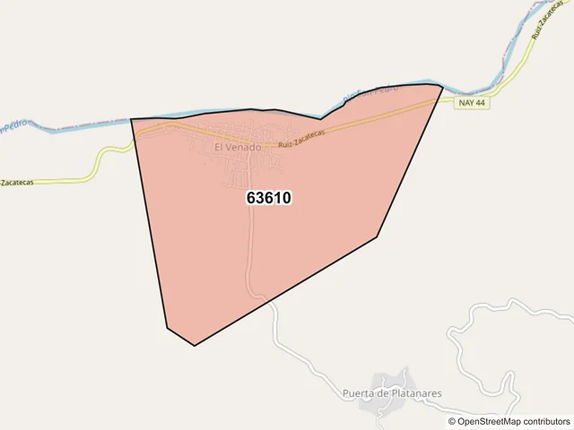 Mapa del código postal 63610, Ruíz, Nayarit