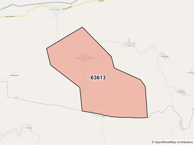 Mapa del código postal 63613, Ruíz, Nayarit