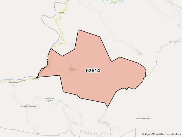 Mapa del código postal 63614, Ruíz, Nayarit