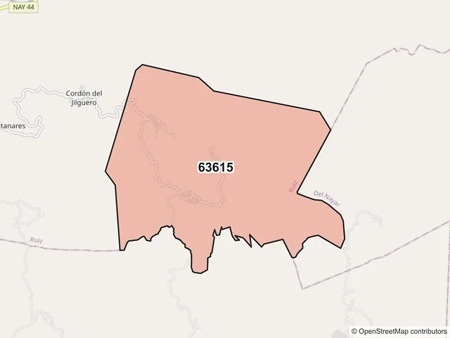 Mapa del código postal 63615, Ruíz, Nayarit