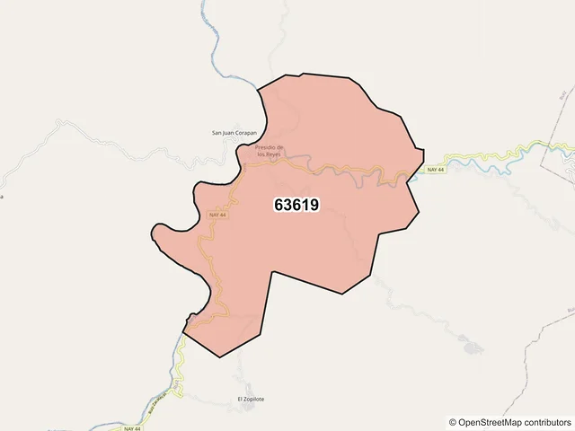 Mapa del código postal 63619, Ruíz, Nayarit