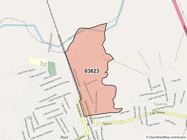 Mapa del código postal 63623, Ruíz, Nayarit