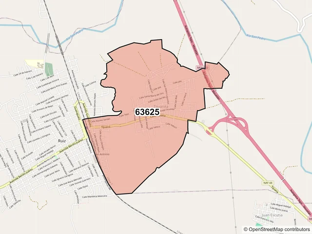 Mapa del código postal 63625, Ruíz, Nayarit