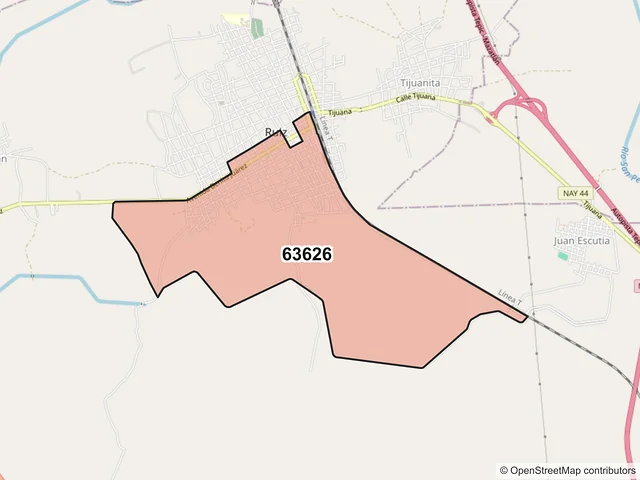 Mapa del código postal 63626, Ruíz, Nayarit